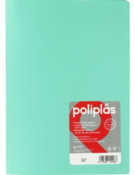 CARPETA Fº 50 FUNDAS SOLDADAS OPACAS VERDE AGUA POLIPLAS